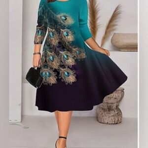 Green and Blue Asymmetrical Embellished A-Line Dress